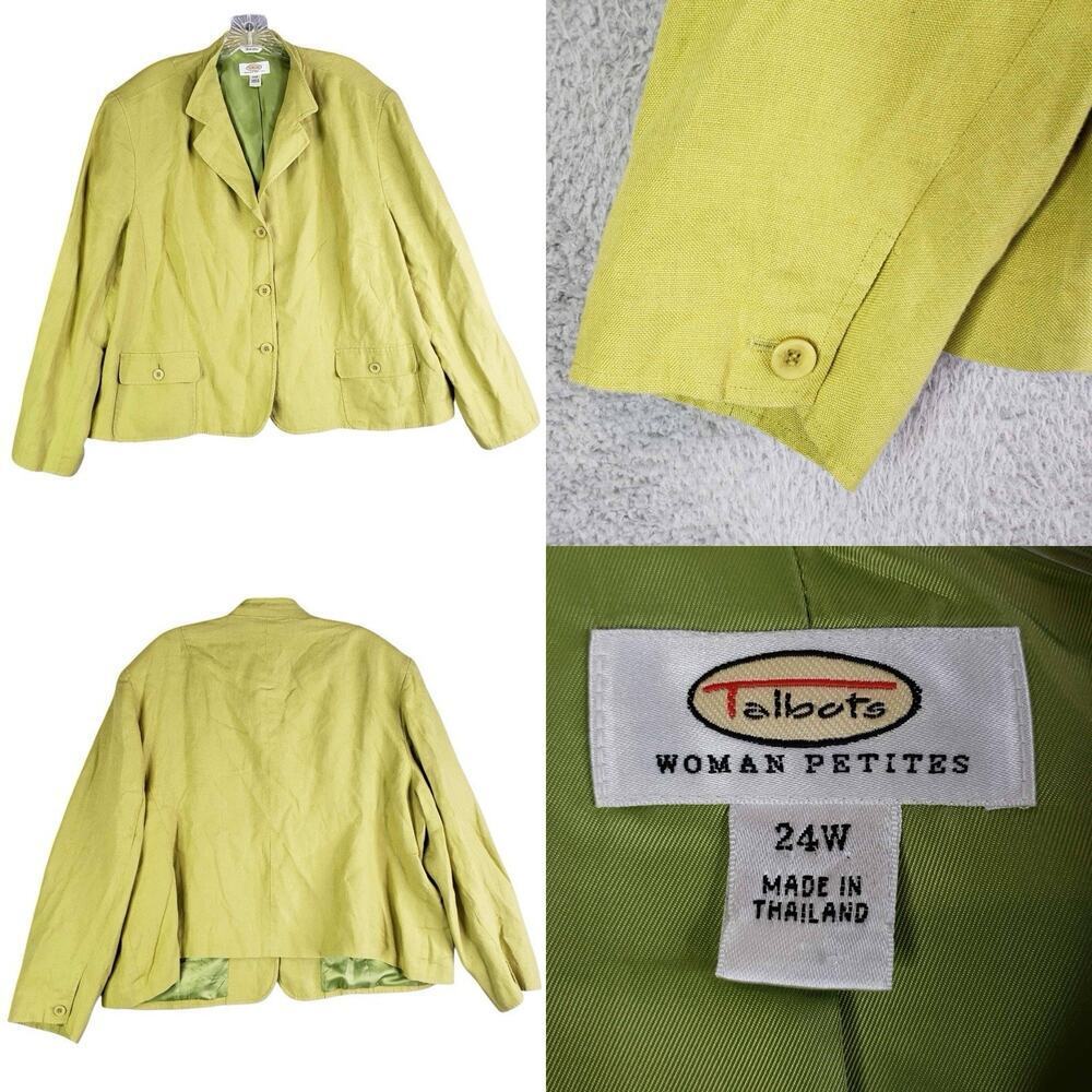 Talbots Blazer Women's Size 24W Linen Jacket Chartreuse Green